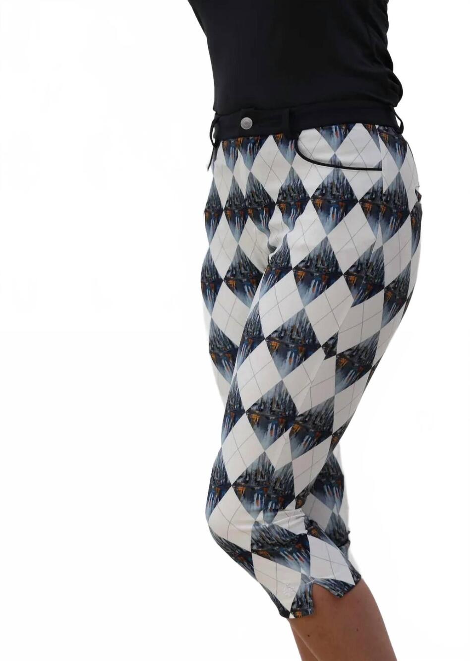 NEW FAMARA harlequin pedal pusher pants in docklands